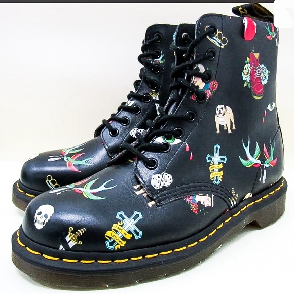 Dr. Martens Shoes - NWOB DR. MARTENS Pascal Tattoo Black Leather Tattoo Print Boots (W-Sz 9/M-Sz 8)